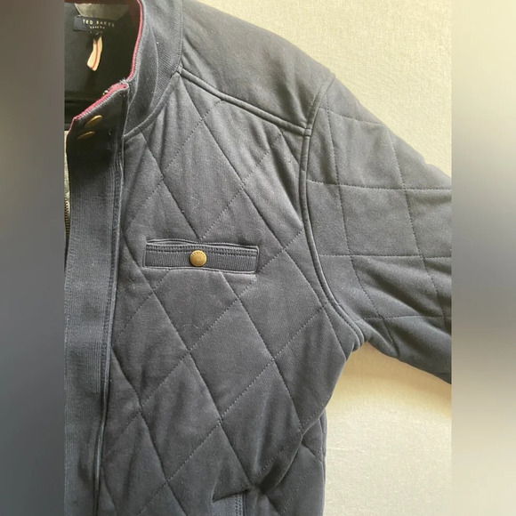 Ted Baker Quilted Jersey Cotton Navy Elbow Patches Bomber Jacket Sz 4(Sz M) - Picture 4 of 13